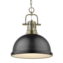 Golden 3602-L AB-BLK - Yep by Golden Lighting Duncan 1-light 14in Chain Hung Pendant in Aged Brass and Matte Black shade
